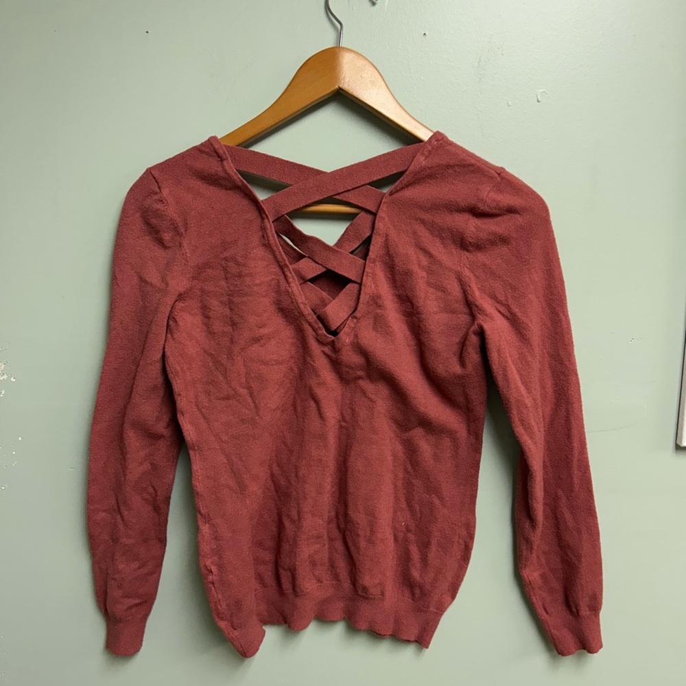 Rust V-Neck Crisscross Sweater